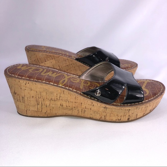 Sam Edelman Reid Black Strap Cork Wedge Sandals - Picture 3 of 9